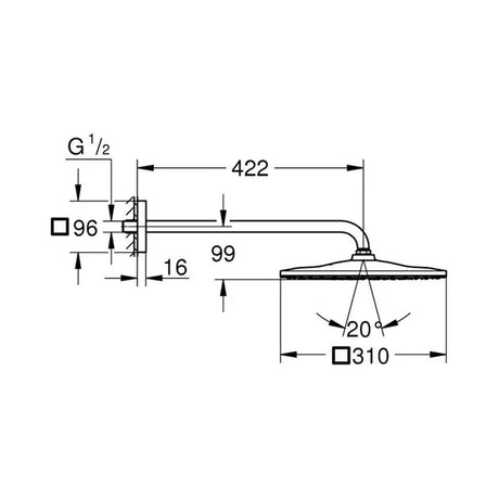 RSH MONO 310 MONO HEADSHOWER SET 9,5L CN - GROHE -  ( BRUSHED HARD GRAPHITE - G5 - RAINSHOWER - 15x310 mm - 0.5inchX12inch )