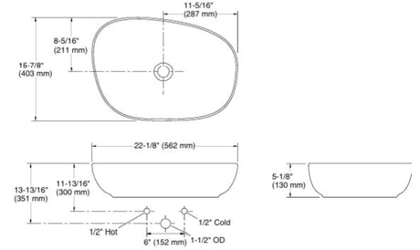 KANKARA.COUNTER TOP W/BASIN W/O FAU HOLE - KOHLER PREMIUM -  (  - PREMIUM - 563x403 mm - 22.5inchX16inch )