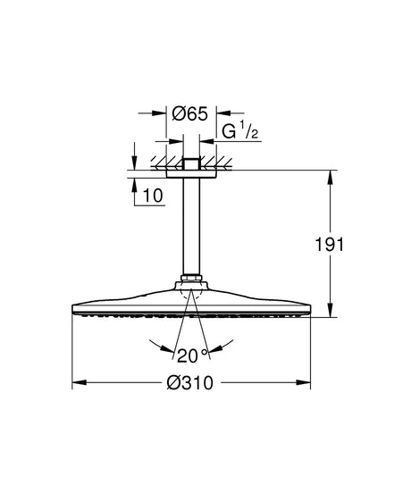 RAINSHOWER MONO 310 ROUND HEAD SHOWER SET 142 MM CEILING SHOWER ARM, 1 SPRAYS - GROHE -  ( PHANTOM BLACK - G5 - RAINSHOWER - 0x310 mm - 0inchX12.4inch )