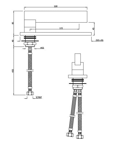 CENTRE HOLE BASIN MIXER W/450MM PIPES - ARTIZE FAUCET -  ( CHROME - LINEA - 0x15 mm - 0inchX0.5inch )