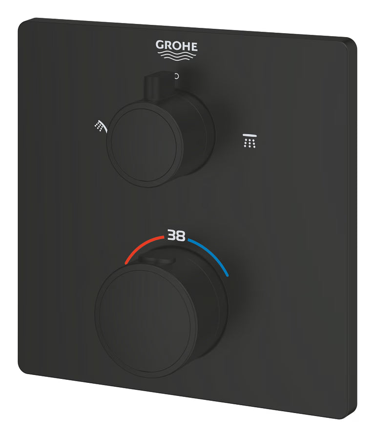 GROHTHERM THERMOSTATIC SHOWER MIXER FOR 2 OUTLETS WITH INTEGRATED SHUT OFF/DIVERTER VALVE - GROHE -  ( MATTE BLACK - G3 - GROHTHERM CONVENT. CONCEALED - 0x15 mm - 0inchX0.5inch )