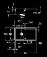 K400 SINK 50 -C 86/50 1.0 REV - GROHE-G2 -  ( GRANITE BLACK - K400 - 860x500 mm - 34.4inchX20inch )