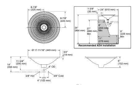 (O2SR)DERRING-ROUND BATHROOM SINL - KOHLER LUXURY -  ( TRANSLUCENT WHITE - LUXURY - 445x445 mm - 18inchX18inch )