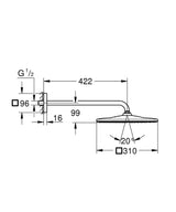 RAINSHOWER 310 MONO CUBE HEADSHOWER SET, 422MM - GROHE -  ( CHROME - G5 - RAINSHOWER - 15x310 mm - 0.5inchX12inch )