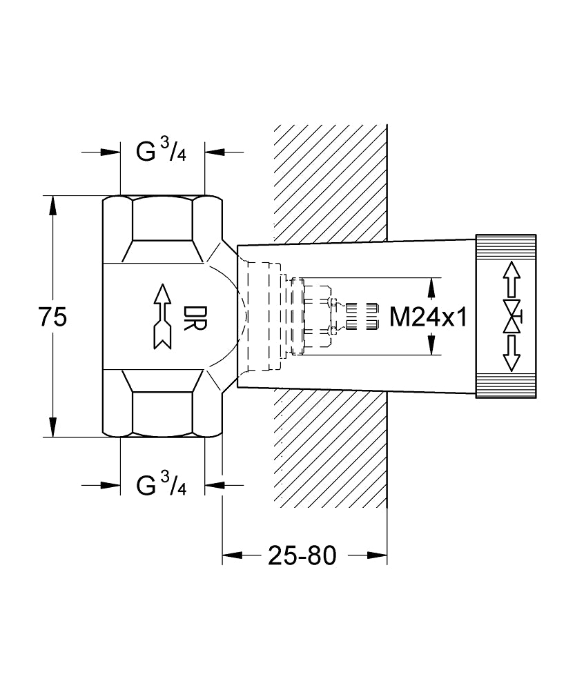 CONCEALED VALVE BODY - GROHE -  ( CHROME - G3 - NON RAPIDO - 0x20 mm - 0inchX0.75inch )