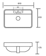 THREE HOLE SEMI COUNTER WASH BASIN - AQUANT - ( WHITE - - 610x410x175 mm - 24.4inchX16.4inchX7inch )
