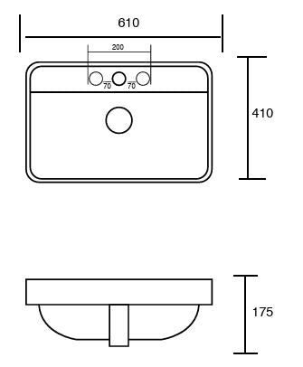 THREE HOLE SEMI COUNTER WASH BASIN - AQUANT - ( WHITE - - 610x410x175 mm - 24.4inchX16.4inchX7inch )