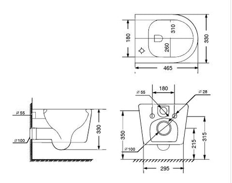 WALL HUNG WC RIMLESS W/UF SEAT COVER ( BOLT DISTANCE 7INCH) - AQUANT - ( WHITE - - 465x330 mm - 19inchX13inch )