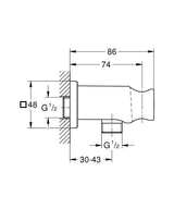 RAINSHOWER SHOWER OUTLET ELBOW 1/2 INCH WITH HOLDER - GROHE - (BRUSHED HARD GRAPHITE - G5-RAINSHOWER - 0x15 mm -  0inchX0.5inch)