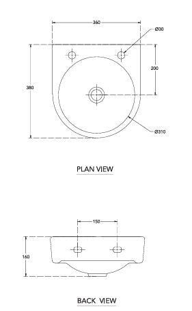 WASH BASIN MALIBU W/MOUNTED - HINDWARE -  ( STAR WHITE - ART - 360x380 mm - 14inchX15inch )