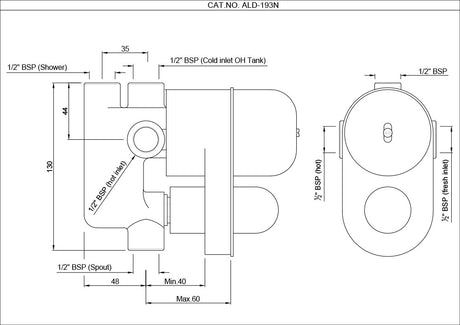 CONC.BODY FOR 3 INLET S.L DIV - JAQUAR FAUCETS -  ( CHROME - ALLIED - 0x15 mm - 0inchX0.5inch )