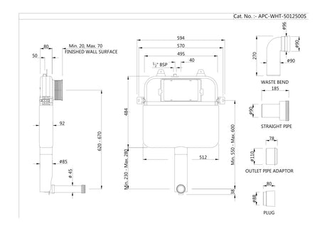 PNEUMATIC SL PIECE SLIM CONCEALED CIST - ARTIZE CISTERN -  ( WHITE - PNEUMATIC - 0x0 mm - 0inchx0inch )