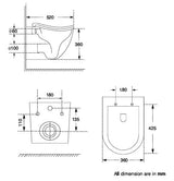 GENERATION 3 RELAX MODE RIMLESS TORNADO QUIET SWIRL FLUSHING WALL-HUNG WC WITH SOFT-CLOSE UF SLIM SEAT COVER ERGONOMICALLY SEAT - AQUANT - ( WHITE - - 520x360x360 mm - 20.8inchX14.4inchX14.4inch )