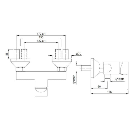 SINGLE LEVER EXPOSED SHOWER MIXER FOR CONNECTION TO HAND SHOWER WITH CONNECTING LEGS & WALL FLANGES - JAQUAR FAUCETS - ( CHROME - LYRIC - 0x15 mm - 0inchX0.5inch )