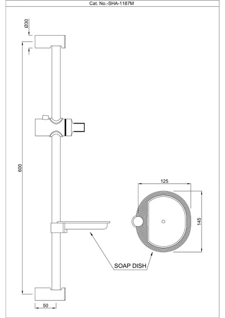 SLIDING RAIL LONG ROUND SHAPE WITH HAND SHOWER HOLDER & SOAP DISH - JAQUAR FAUCETS - ( ANTIQUE BRONZE - SHOWER ACC. - 0x600 mm - 0inchX24inch )
