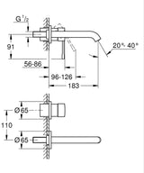 ESSENCE 2-HOLE, 1-HANDLE BASIN MIXER WALL-MOUNT, M SIZE - GROHE -  ( CHROME - G4 - ESSENCE - 0x0 mm - 0inchX0inch )