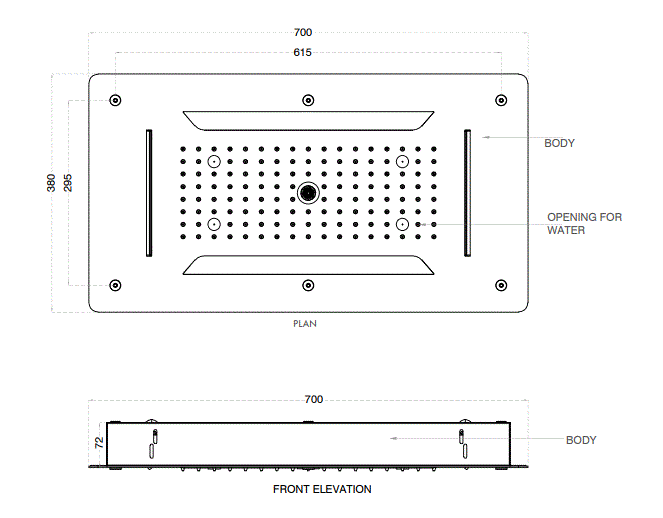 SS 4/FUNCTION CEILING SHOWER - AQUANT -  ( ROSE GOLD -  - 700x380 mm - 28inchX15.2inch )