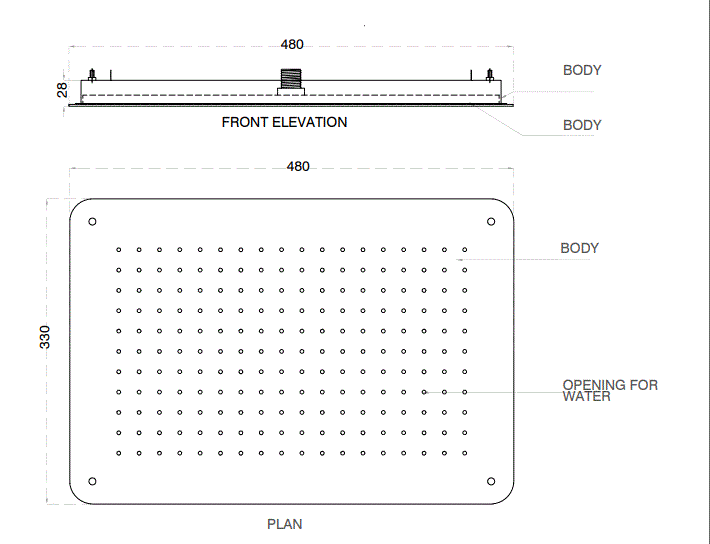 S/L FUN CONC CEILING MOUNTED SHOWER W/INSTAL KIT FOR FALSE CEILING - AQUANT -  ( BRUSHED ROSE GOLD -  - 480x330 mm  - 19.2inchX13.2inch )