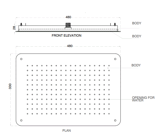 SS FALSE CEILING RAIN SHWR W/INST. KIT - AQUANT -  ( CHROME -  - 480x330 mm  - 19.2inchX13.2inch )