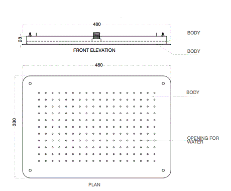 SS FALSE CEILING RAIN SHWR W/INST. KIT - AQUANT -  ( CHROME -  - 480x330 mm  - 19.2inchX13.2inch )