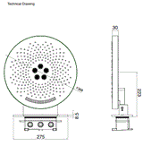 3 FUN WALL MOUNTED SHOWER FLOWS: RAIN , MIST & WATERFALL - AQUANT -  ( BRUSHED GOLD - SS HYDRO WAVE - 370x0 mm - 14.8inchX0inch )
