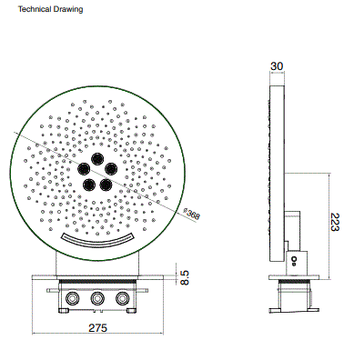 3 FUN WALL MOUNTED SHOWER FLOWS: RAIN , MIST & WATERFALL - AQUANT -  ( GRAPHITE GREY - SS HYDRO WAVE - 370x0 mm - 14.8inchX0inch )