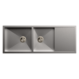 2 BOWL W/SMALL DRAINBOARD(DEPTH 9INCH) THK 1MM - CARYSIL -  ( MATT - QUADRO - 1168x500 mm - 46inchX20inch )
