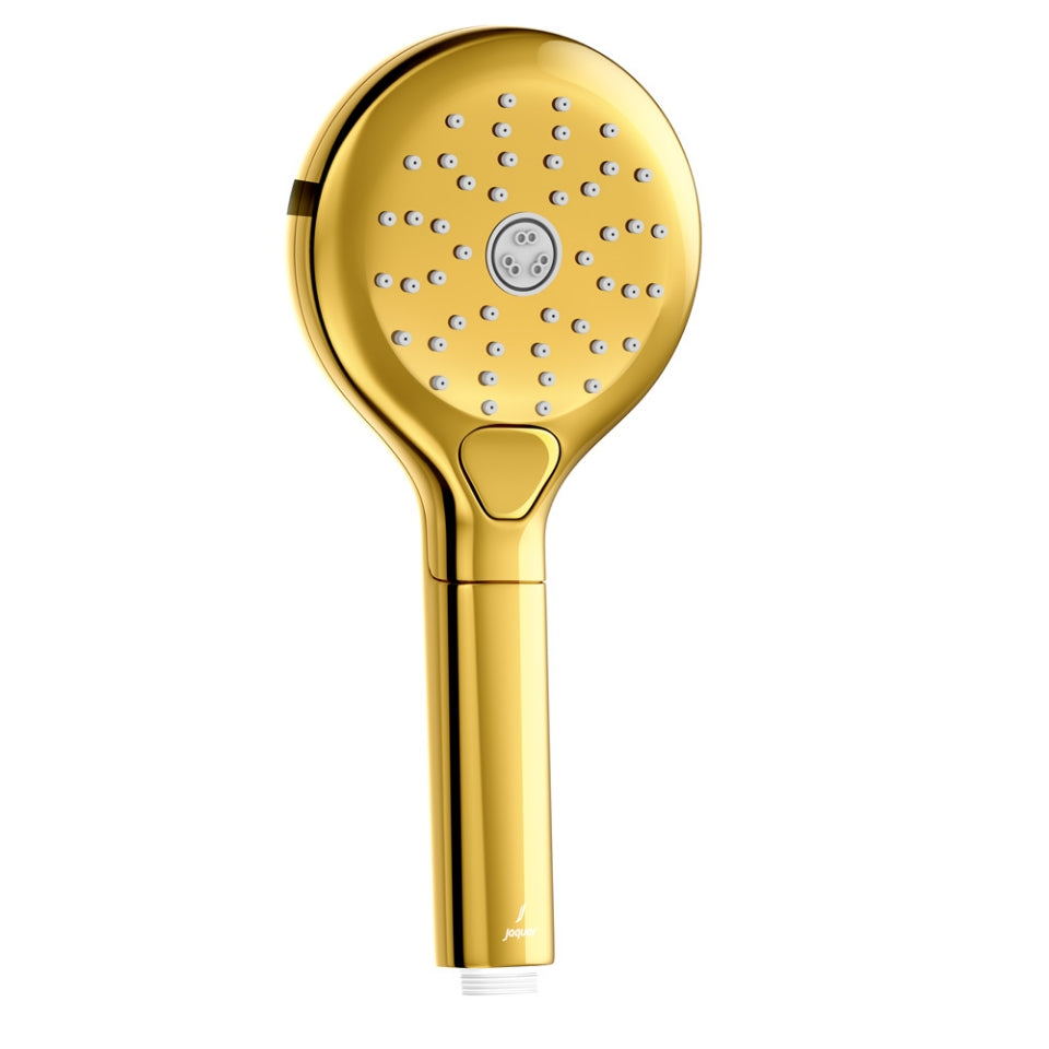 MEDLEY HAND SHOWER 120MM ROUND SHAPE TRIFLOW (SWIRL, MASSAGE & RAIN)ABS BODY WITH RUBIT CLEANING SYSTEM WITHOUT HOSE - JAQUAR FAUCETS - ( GOLD BRIGHT PVD - MEDLEY SHOWER - 0x15 mm - 0inchX0.5inch )