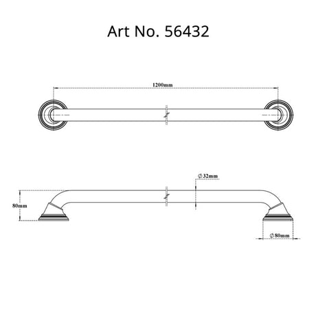 GRAB BAR - VIKING -  ( BRUSHED - SS 304 - 1200x32 mm - 48inchX1.28inch )