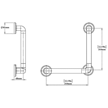 GRAB BAR 90 DEG - VIKING -  ( WHITE - ABS - 300x300 mm - 12inchX12inch )