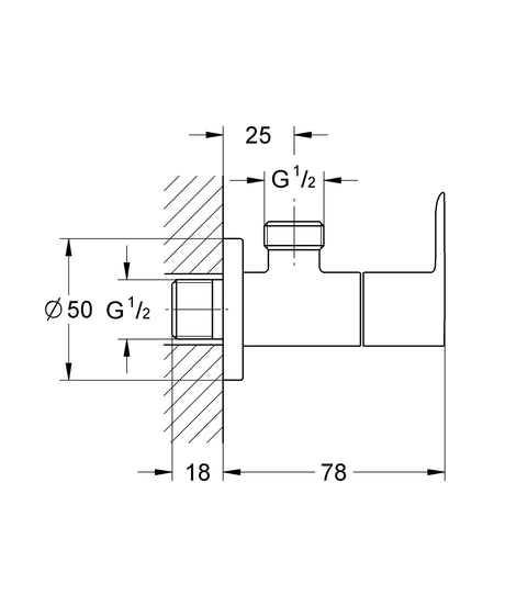 BAULOOP ANGLE VALVE 1/2INCH X 1/2INCH - GROHE-G2 -  ( CHROME - G2 - BAUCOSMOPOLITAN - 0x15 mm - 0inchX0.6inch )