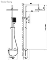 S/L BUTTON DIVT BRASS SHOWER W/RAIN SHWR W/HAND SHWR W/FLEXIBLE 1.5 MTR HOSE W/HIDDEN SPOUT - AQUANT - ( CHROME - FLEUR - 1320x930 mm - 52.8inchX37.2inch )