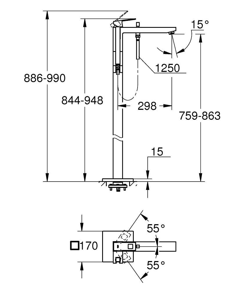 EUROCUBE FREESTANDING BATH FILLER - GROHE - ( CHROME - G4 - EUROCUBE - 0x15 mm - 0inchX0.5inch )