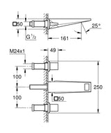 ALLURE BRILLANT 3-HOLE WALL-MOUNT BASIN MIXER, S SIZE - GROHE -  ( CHROME - G5 - ALLURE BRILLIANT - 0x0 mm - 0inchX0inch )