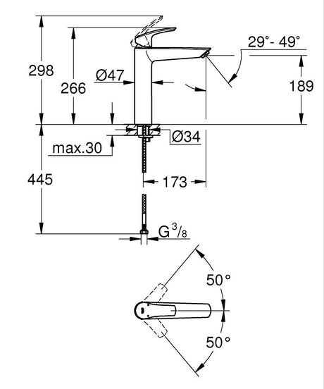 EUROSMART 2021 SINGLE LEVER BASIN MIXER W/O POP-UP,XL SIZE - GROHE -  ( CHROME - G3 - EUROSMART - 0x0 mm - 0inchX0inch )