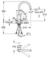 EUROSTYLE COSMOPOLITAN 1-HANDLE KITCHEN MIXER, C-SPOUT, PULL-OUT - GROHE -  ( CHROME - G3 - EUROSTYLE - 0x15 mm - 0inchX0.5inch )
