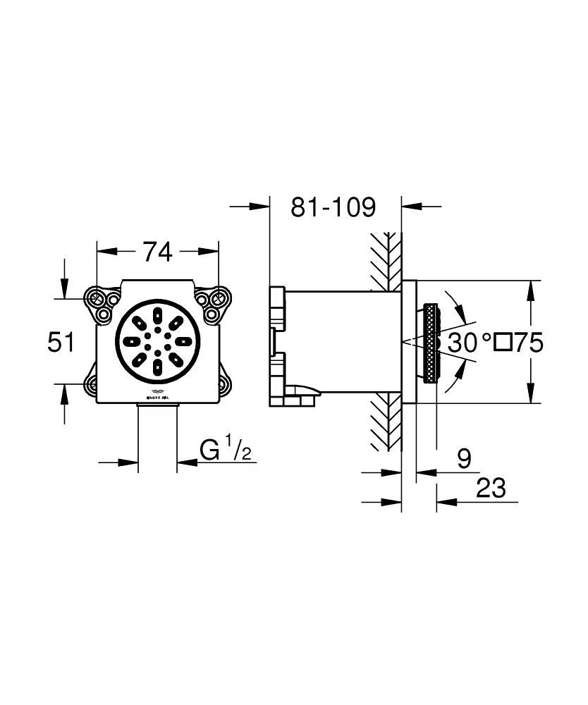 RSH AQUA 75X75 SIDESHW 3,3L SQUARE - GROHE -  ( BRUSHED WARM SUNSET - G5 - RAINSHOWER - 0x0 mm - 0inchX0inch )