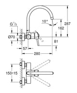 CONCETTO 1-HANDLE WALL-MOUNT KITCHEN MIXER, SWIVEL - GROHE -  ( CHROME - G3 - CONCETTO - 0x15 mm - 0inchX0.5inch )