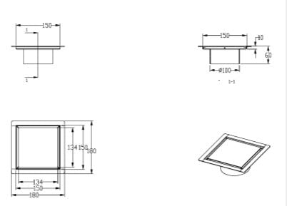 INVISIBLE TILE INSERT DRANIER - AQUANT -  ( 304 STAINLESS STEEL -  - 150x150 mm - 6inchX6inch )