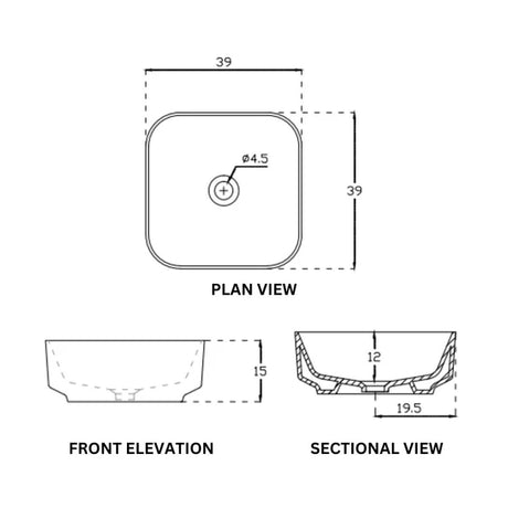 WASH BASIN COUNTER TOP EBELLO SQUARE - HINDWARE -  ( STAR WHITE - ITALIAN - 390x390 mm - 15.5inchX15.5inch )