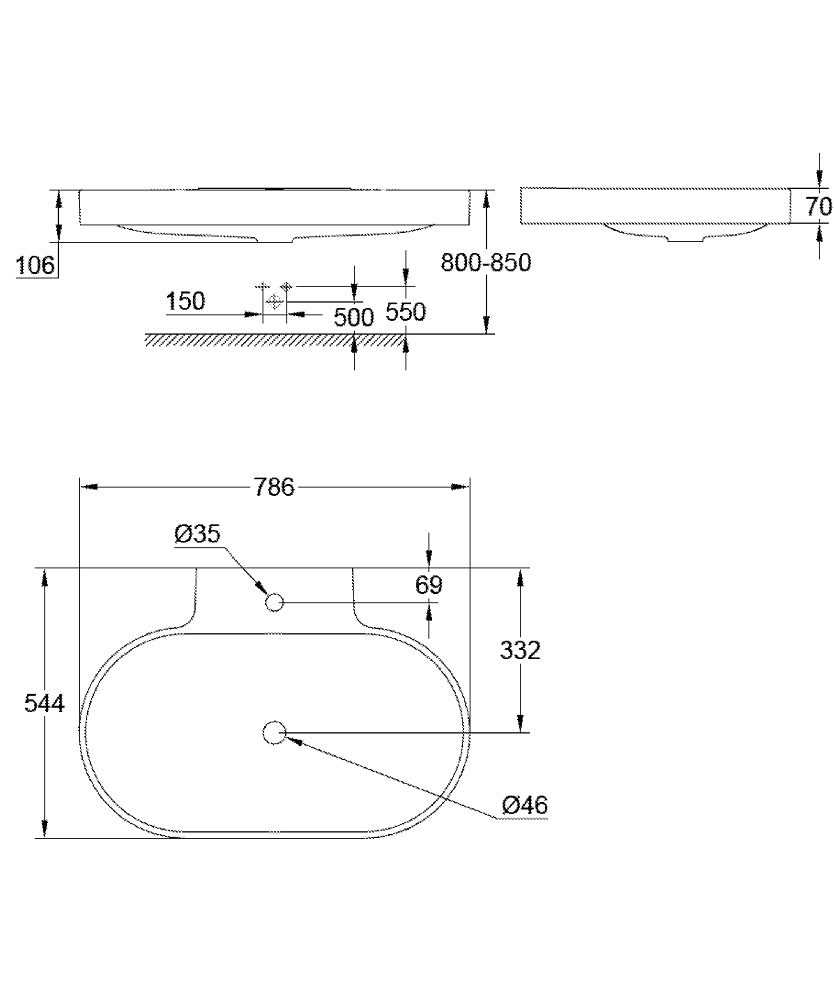 EUROCOSMO BASIN COUNTER TOP, WITHOUT OVERFLOW 80CM - GROHE -  ( WHITE - G4 - EUROCOSMO - 795x546 mm - 31inchX21.5inch )