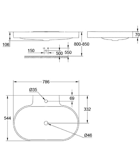 EUROCOSMO BASIN COUNTER TOP, WITHOUT OVERFLOW 80CM - GROHE -  ( WHITE - G4 - EUROCOSMO - 795x546 mm - 31inchX21.5inch )