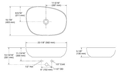 KANKARA.COUNTER TOP W/BASIN W/O FAU HOLE - KOHLER PREMIUM -  ( CASHMERE - PREMIUM - 563x403 mm - 22.5inchX16inch )