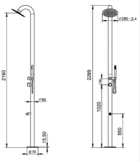 SS OUTDOOR SHOWER PANEL W/HEAD SHOWER W/HAND SHOWER W/SPOUT - AQUANT - ( MATT FINISH - LAGOON - 2289x60 mm - 91.56inchX2.4inch )
