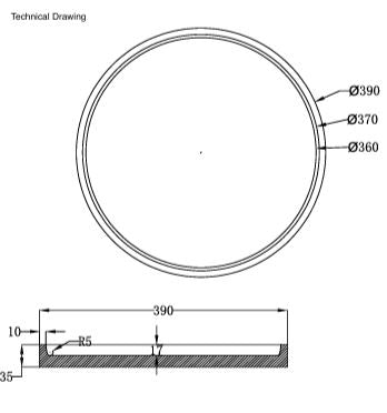 CONCRETE ROUND PLATE FOR SHELF - AQUANT -  ( MATT GREY -  - 395x40 mm - 15.8inchX1.6inch )