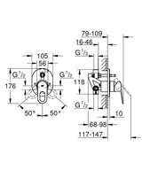 BAULOOP 1-HANDLE BATH/SHOWER MIXER - GROHE-G2 -  ( CHROME - G2 - BAUCOSMOPOLITAN - 0x15 mm - 0inchX0.6inch )