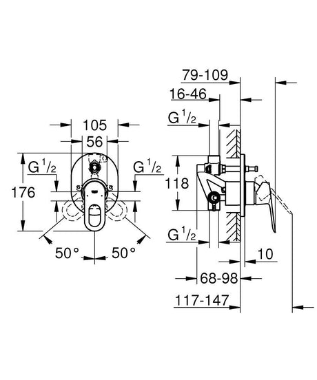 BAULOOP 1-HANDLE BATH/SHOWER MIXER - GROHE-G2 -  ( CHROME - G2 - BAUCOSMOPOLITAN - 0x15 mm - 0inchX0.6inch )