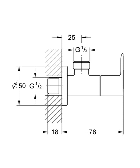 BAUEDGE ANGLE VALVE 1/2INCH X 1/2INCH - GROHE-G2 -  ( CHROME - G2 - BAUCOSMOPOLITAN - 0x15 mm - 0inchX0.6inch )