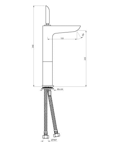 TALL BOY SL BASIN MIXER W/BRAIDED PIPES - ARTIZE FAUCET -  ( CHROME - LEXA - 0x15 mm - 0inchX0.5inch )