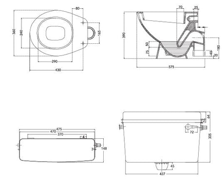 EWC SLICK W/CISTERN & SEAT COVER SLEEK SMART P-TRAP - HINDWARE -  ( STAR WHITE -  - 0x0 mm - 0inchx0inch )